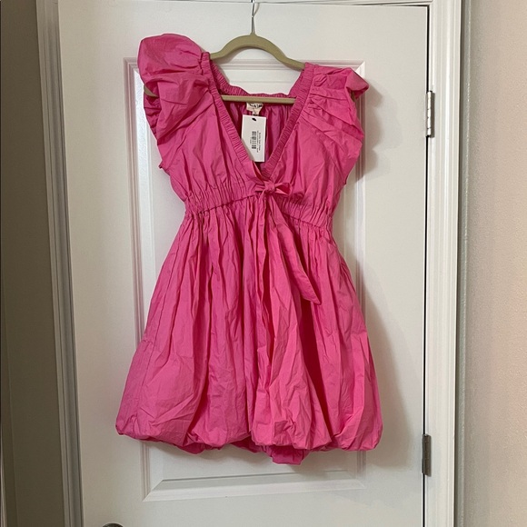 Peach Love California Dresses & Skirts - Peach Love California Bubble Hem Hot Pink Ruffle Tie-Front Mini Dress